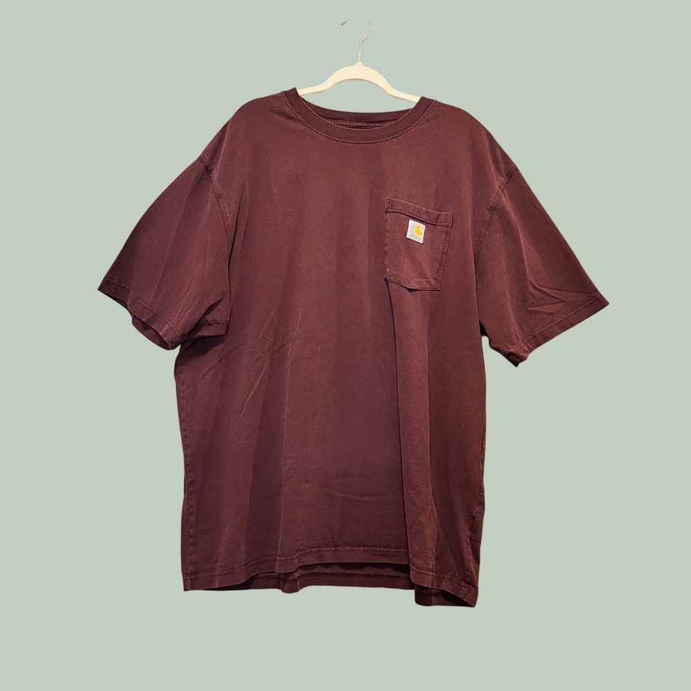 Carhartt K87 Pocket T-Shirt Mens 2XL Maroon Loose Fit Utility Workwear Tee *READ